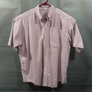 L.L. Bean Red and White Plaid Short Sleeve Shirt size 17 neck